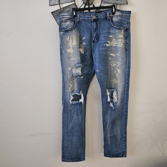 Waimea Men's Distressed Slimmer Fif Blue Jeans Size 40/32 . - Picture 4 of 12